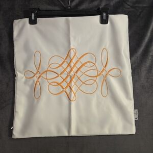 Elegant Cream and Orange Embroidered Accent Pillow NWOT